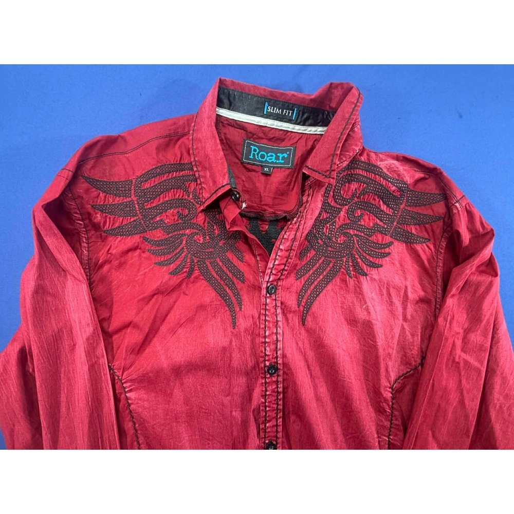 Roar signature‎ Western Shirt Red Black Slim Fit Cowboy Ranch Size XL Y2K